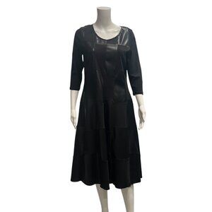$379 Simply Mila Black Faux Leather Panel Chessboard Dress size Large